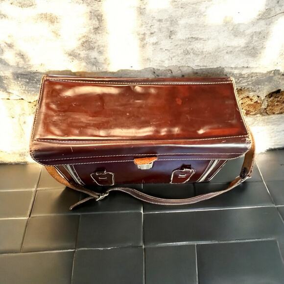 Vintage Leather Camera Bag / Case-Homa 1960s-Cowhide-Brown w Green Velvet-Large - Picture 7 of 9